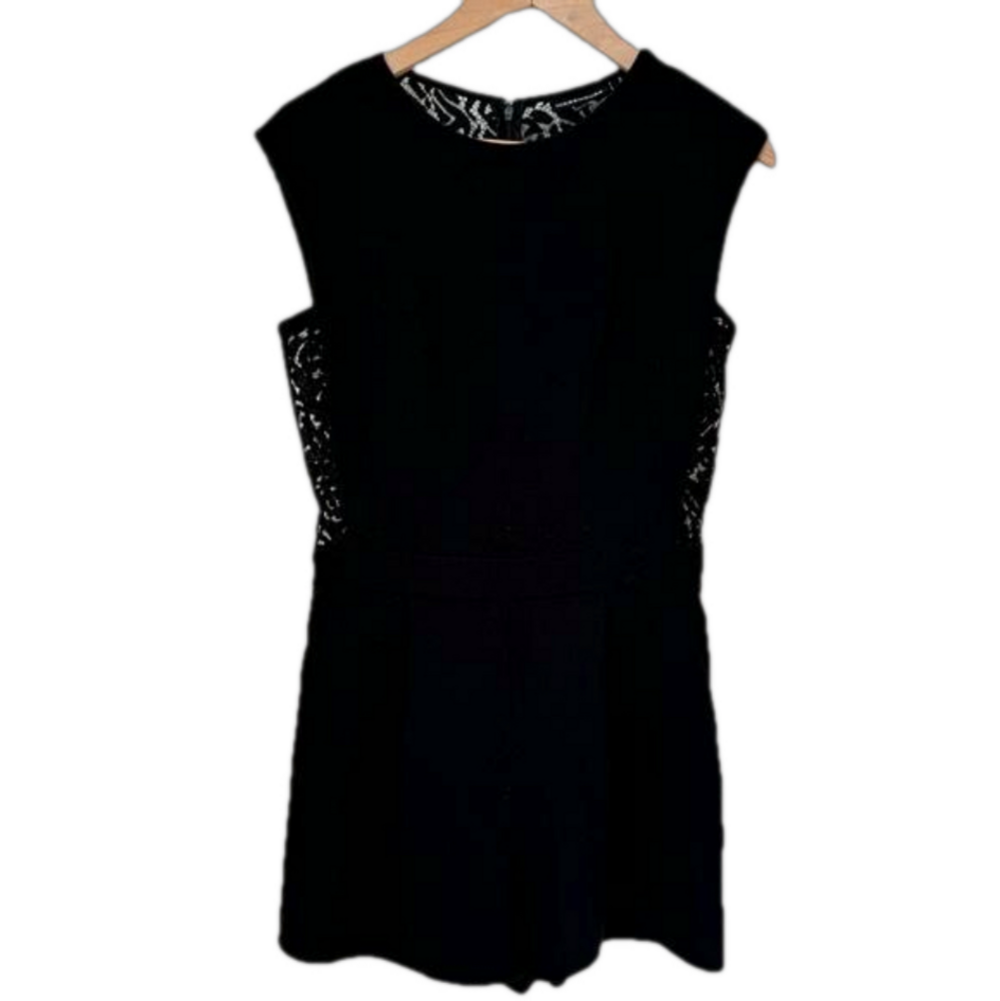 Warehouse Black Dressy Romper with Lace Back and Sides. Size 6